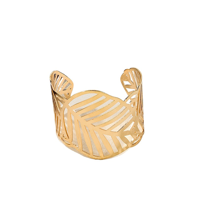 Leafy Chic Metal Bracelet with Irregular Cutout Design