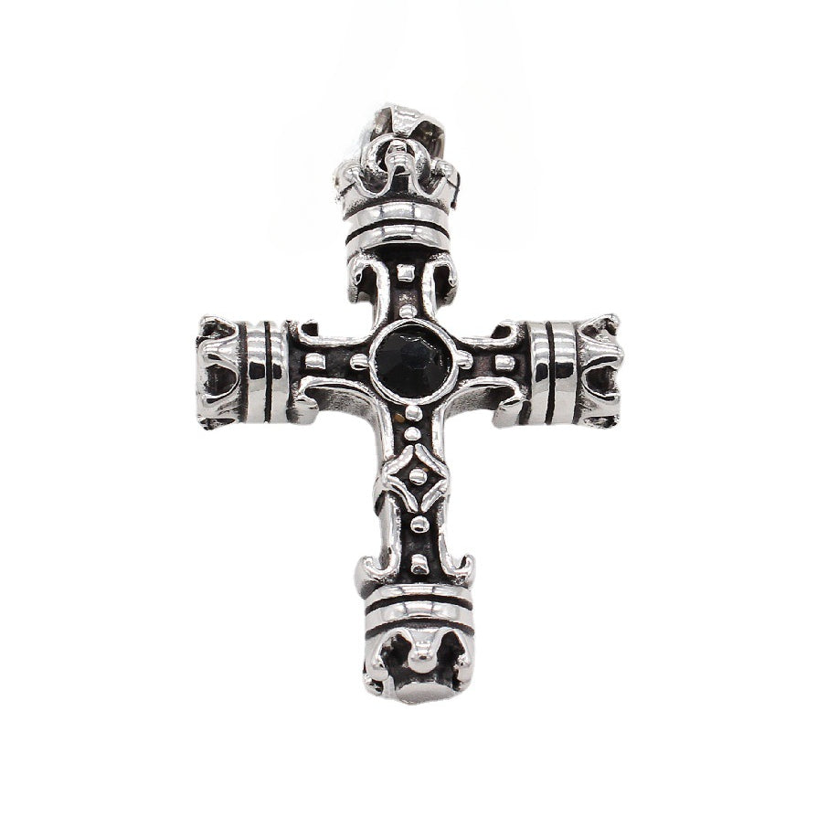 Crown Latin Cross Zircon Titanium Steel Pendant for Men