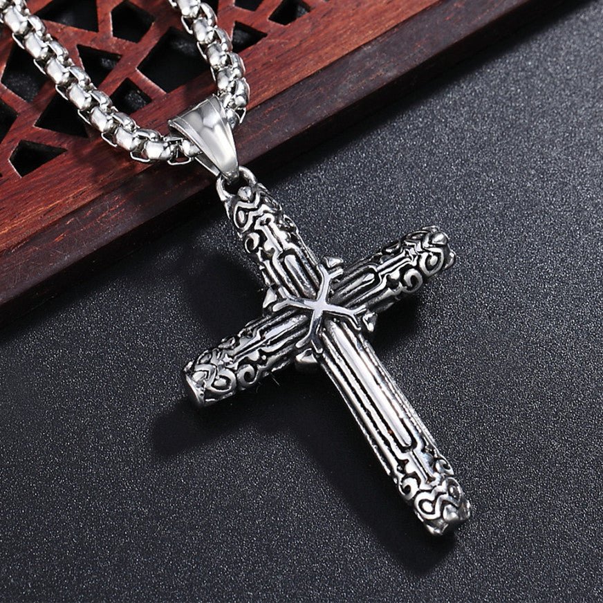 Totem Pattern Latin Cross Titanium Steel Necklace for Men