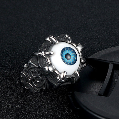 Punk-Inspired Domineering Demon's Eye Titanium Steel Ring for Men - Customizable Pupil Design