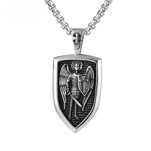 Angel Crusader Shield Titanium Steel Necklace for Men