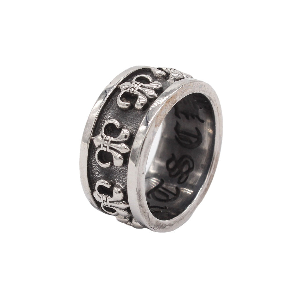 Row of Childern Flower Titanium Steel Ring for Men