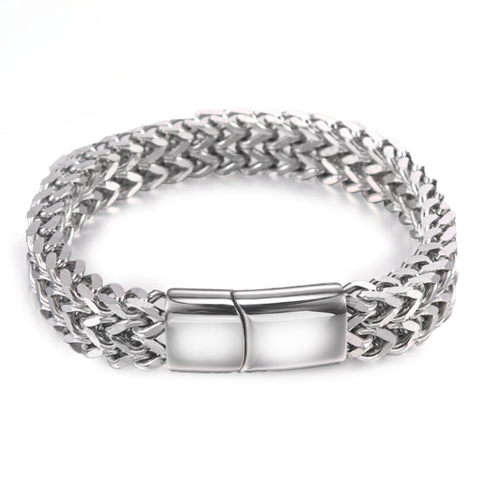 Unisex Hip-Hop Titanium Steel Double-Row Bracelet - Simple Grid Design for Men