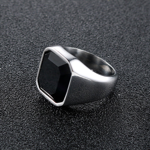 Trendy Minimalist Titanium Steel Ring with Black Zircon for Men - Punk Style Wholesale Jewelry