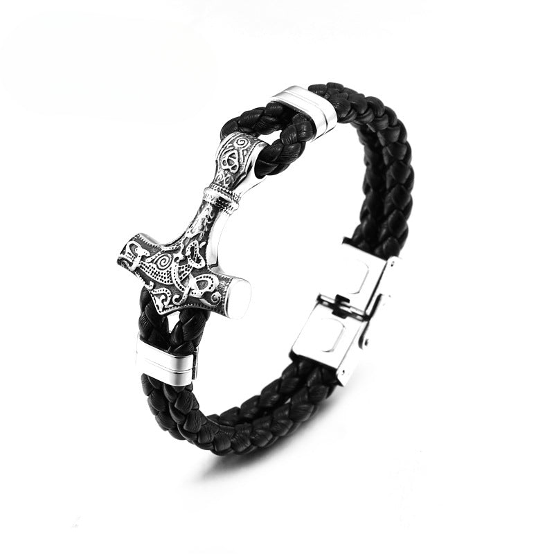 Retro-Inspired Titanium Steel and Leather Bracelet for Men - Stylish Cross-Border Fashion Accessory