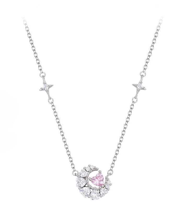 Dream Moon Heart Shape Zircon Silver Necklace