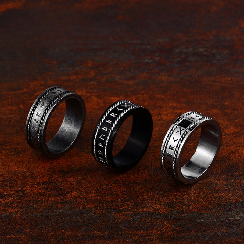 Nordic Viking-Inspired Titanium Steel Men's Chain Letter Ring