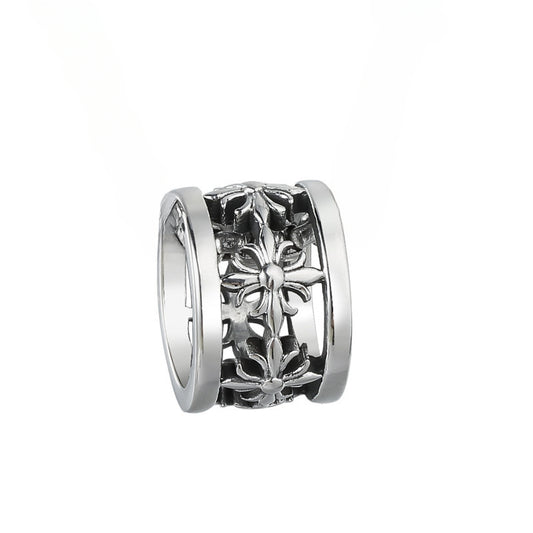 Cross Flower Hollow Circle Ring Titanium Steel Pendant for Men