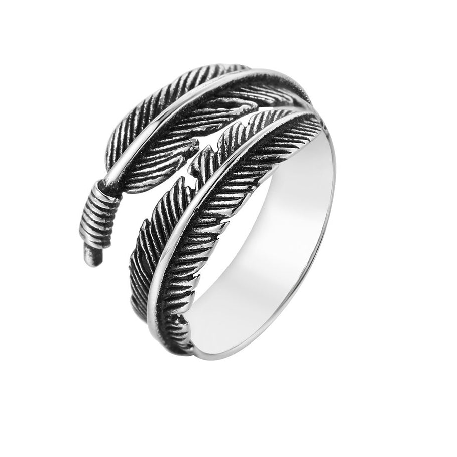 Everyday Genie Retro Feather Titanium Steel Men's Ring