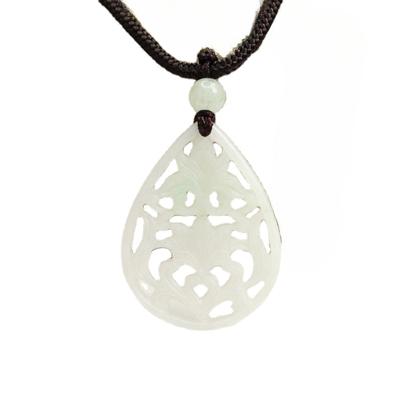 Myanmar A-grade Jade Necklace with Sterling Silver Water Drop Pendant