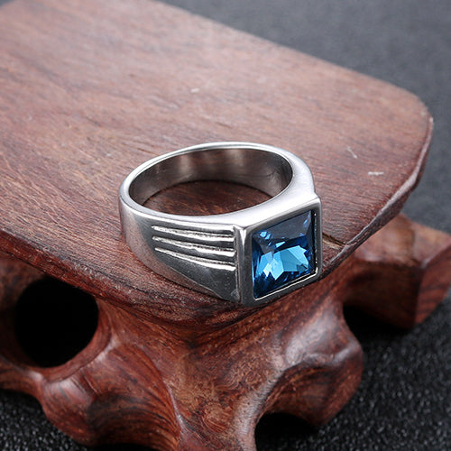 Trendy Blue Zircon Titanium Steel Ring for Men's Hipster Punk Style