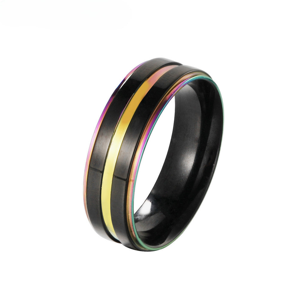 Colorful Striped Men's Titanium Steel Ring