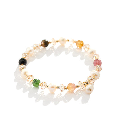 Luxurious Sterling Silver Crystal, Tourmaline, and Pearl Bracelet for Her