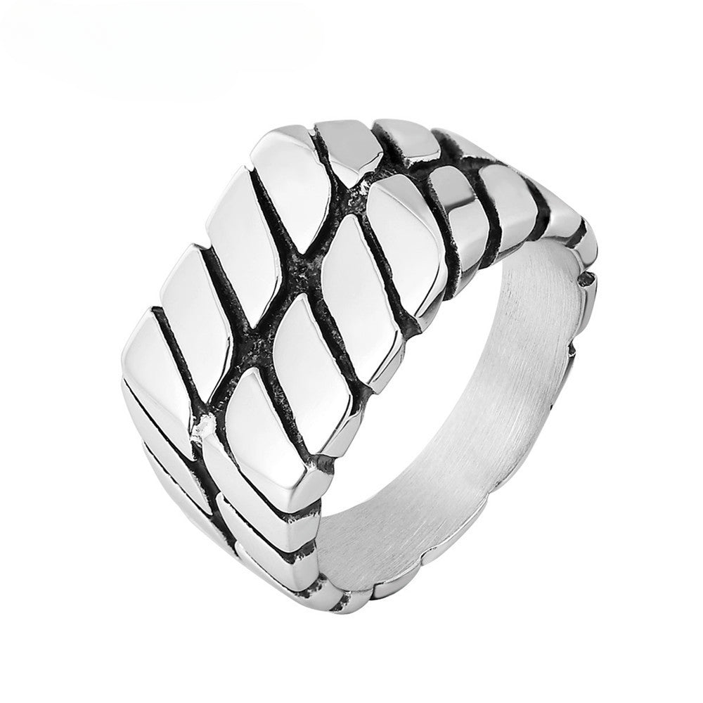 European and American Striped Stainless Steel Men's Ring with Simple Design