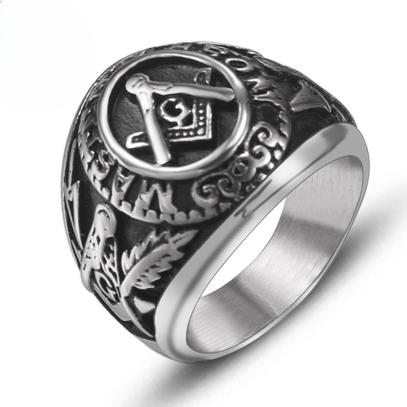 Personalized Retro Freemasonry Titanium Steel Ring for Men - European and American Fashion Jewelry