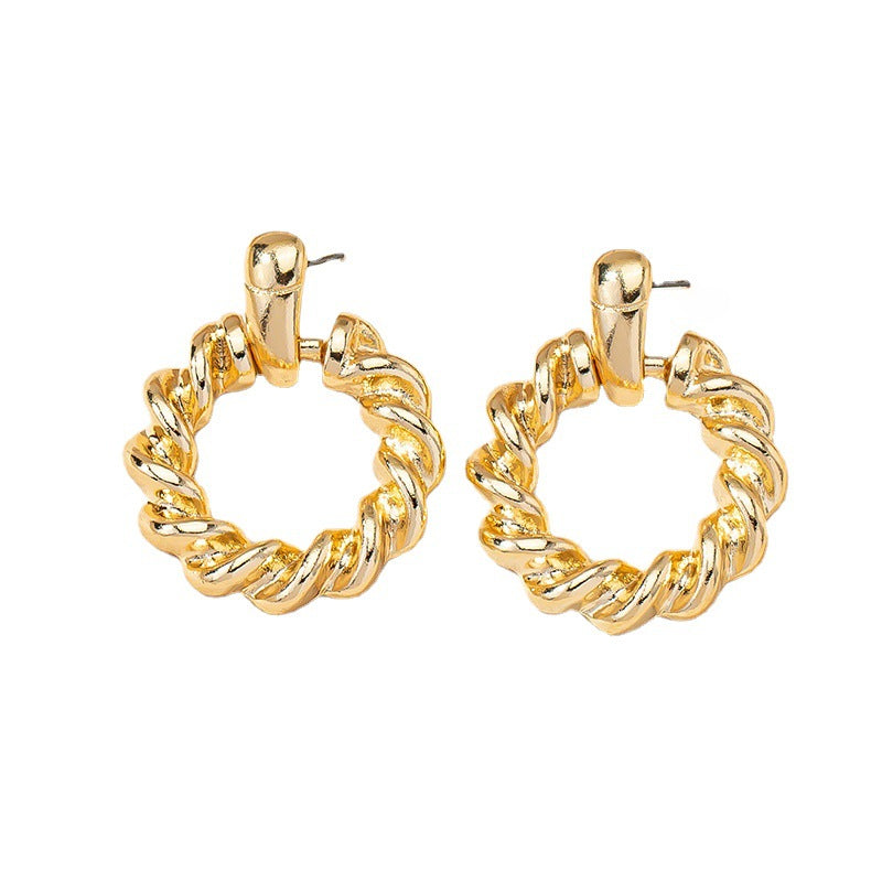 Golden Circle Twist Earrings with Stylish Woven Design