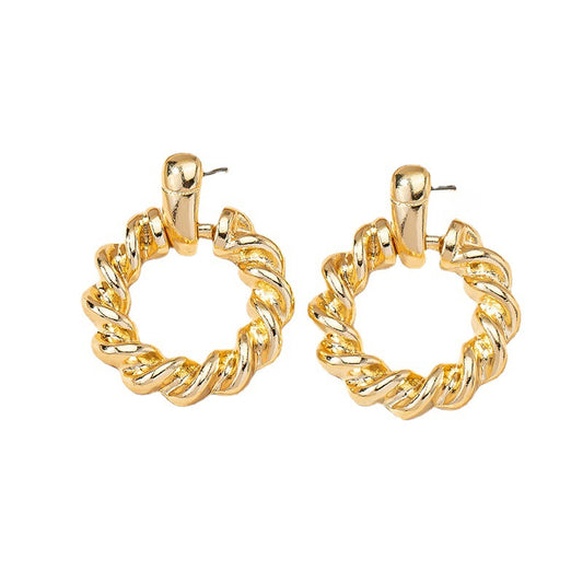 Golden Circle Twist Earrings with Stylish Woven Design