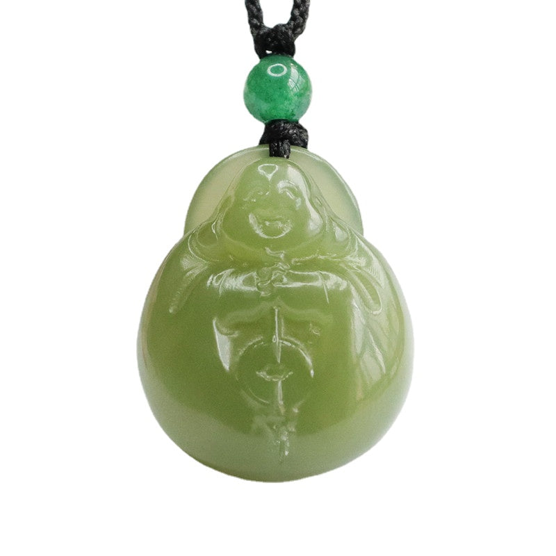 Jade Maitreya Buddha Pendant in Lake Green Hedian Natural Jade