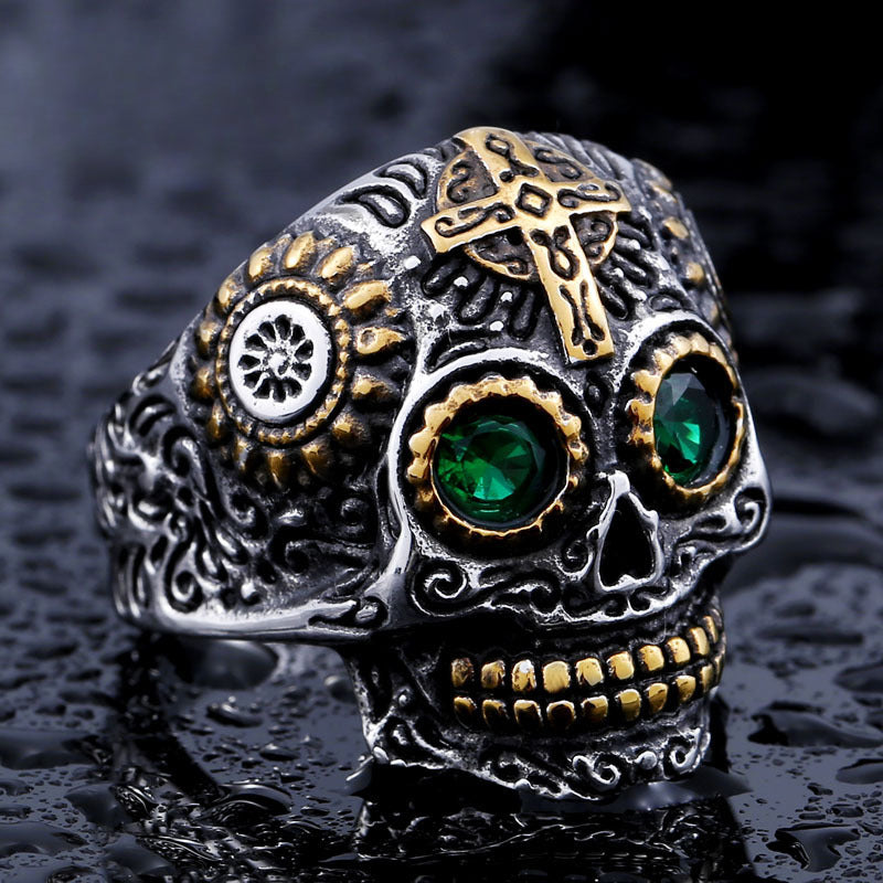 Men's Retro Personalized Titanium Steel Skull Cross Ring - Wholesale European & American Jewelry