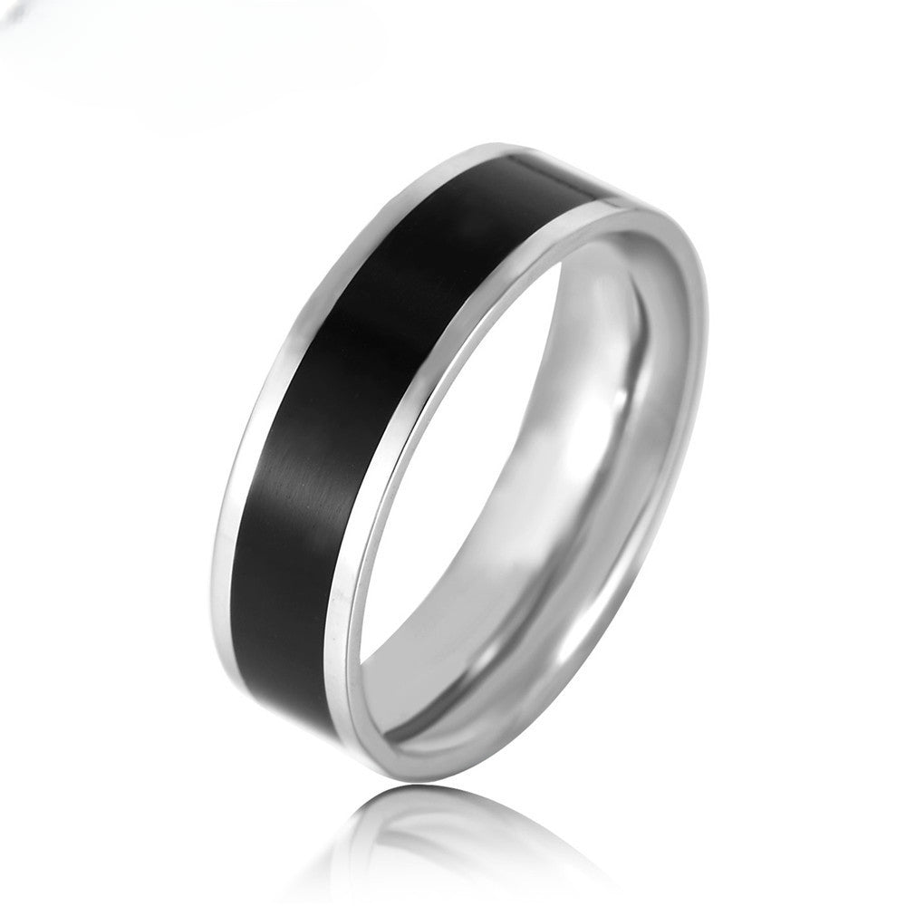 Minimalist Black and White Titanium Steel Men's Ring