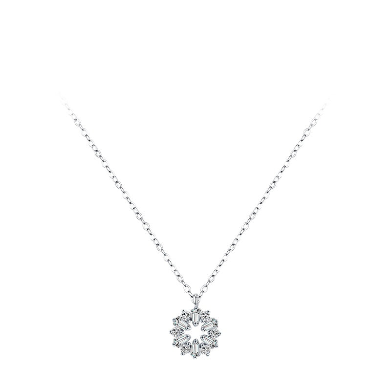 Sterling Silver Cross Chain Necklace with Zircon Flowers