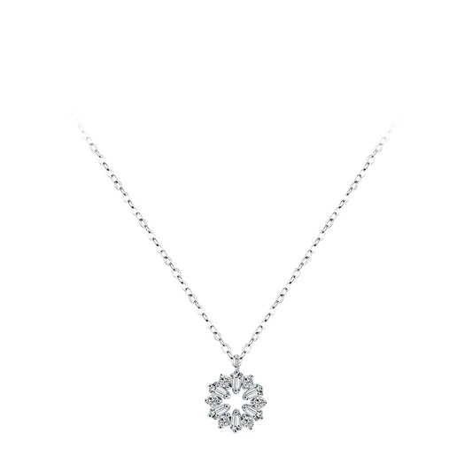 Sterling Silver Cross Chain Necklace with Zircon Flowers