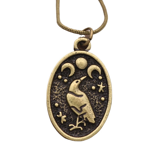 Viking Moon Pendant Necklace with Crow and Retro Bird Detail - Men's and Women's Fashion Jewelry