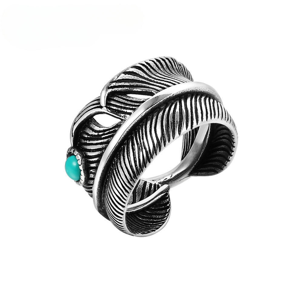 Takahashi Turquoise Feather Titanium Steel Ring