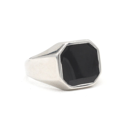 Men's Titanium Steel Square Epoxy Ring - European and American Fashion Wholesale Jewelry