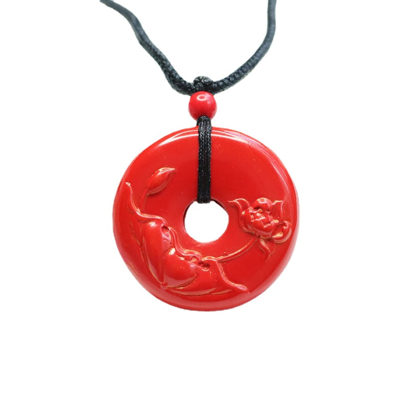 Cinnabar Lotus Peace Buckle Pendant Jewelry