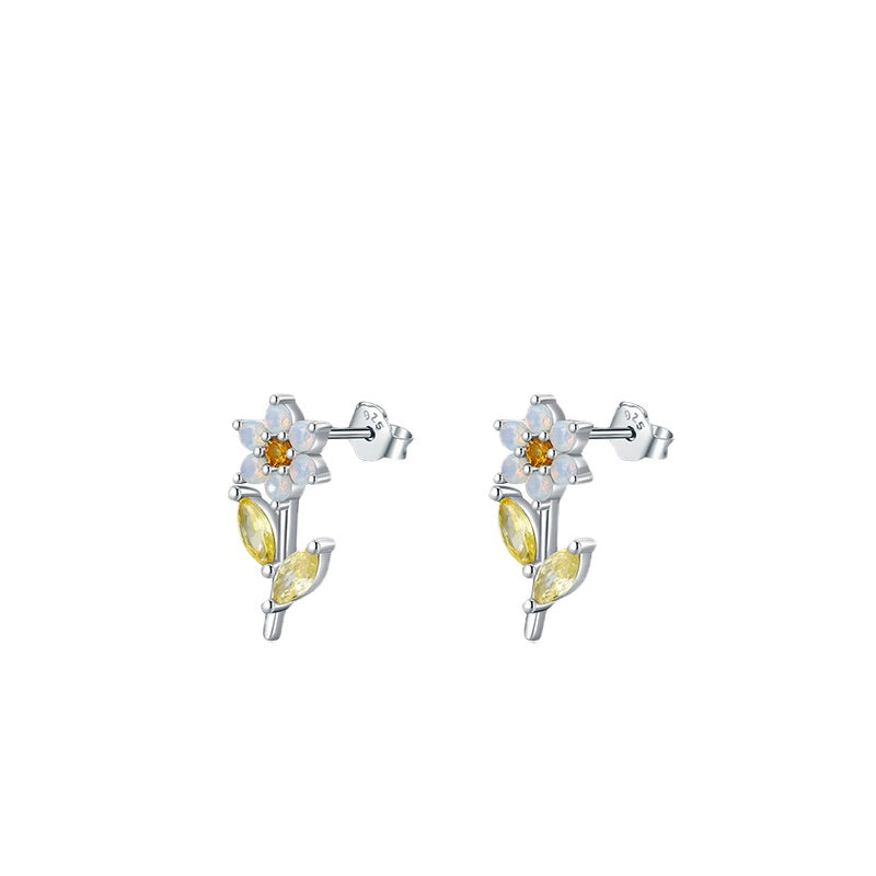 Sterling Silver Crystal 3D Flower Earrings - Everyday Genie Collection