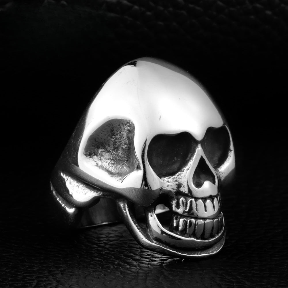 Punk-Inspired Titanium Steel Skull Ring for Men - Retro Cross-Border Jewelry