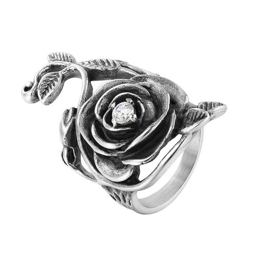 Retro European and American Style Rose Titanium Ring