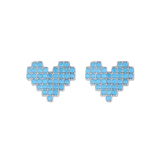 Retro Style S925 Sterling Silver Turquoise Heart-shaped Earrings