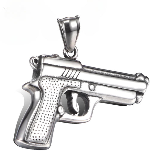 Bold Titanium Steel Pistol Pendant for Men - Personalized Retro Jewelry