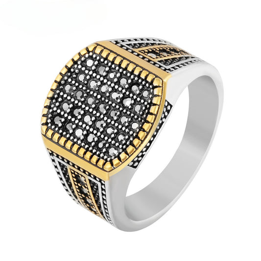 Retro Zircon-encrusted Titanium Steel Men's Ring