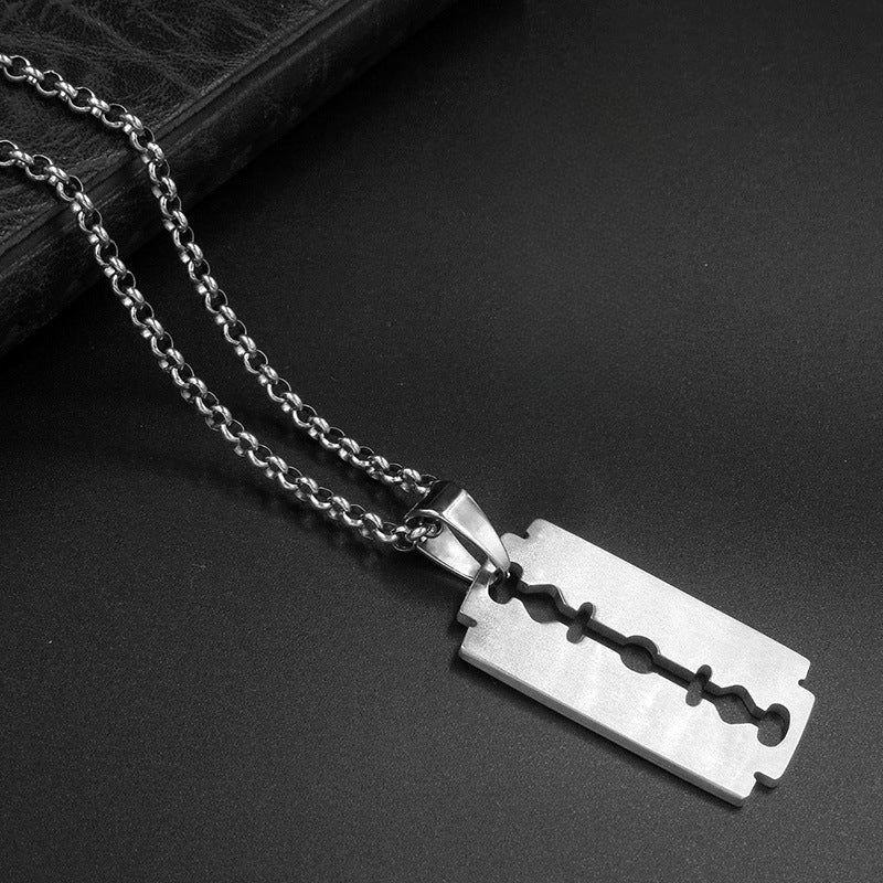 Customizable Titanium Steel Men's Blade Pendant Necklace - Minimalist Design for Every Occasion