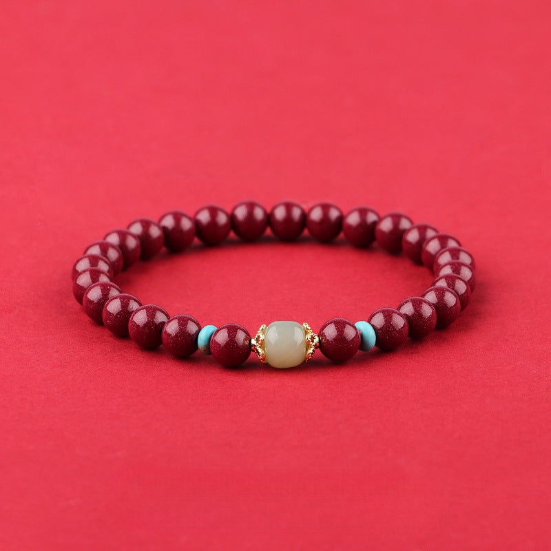 Fidelity Purple Gold Sand Bracelet with Cinnabar and Hetian Jade Transfer Bead