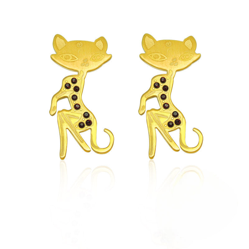 Customized Rose Gold Cat Lover Stud Earrings - 18K Gold Plated Titanium Steel Jewelry for Women