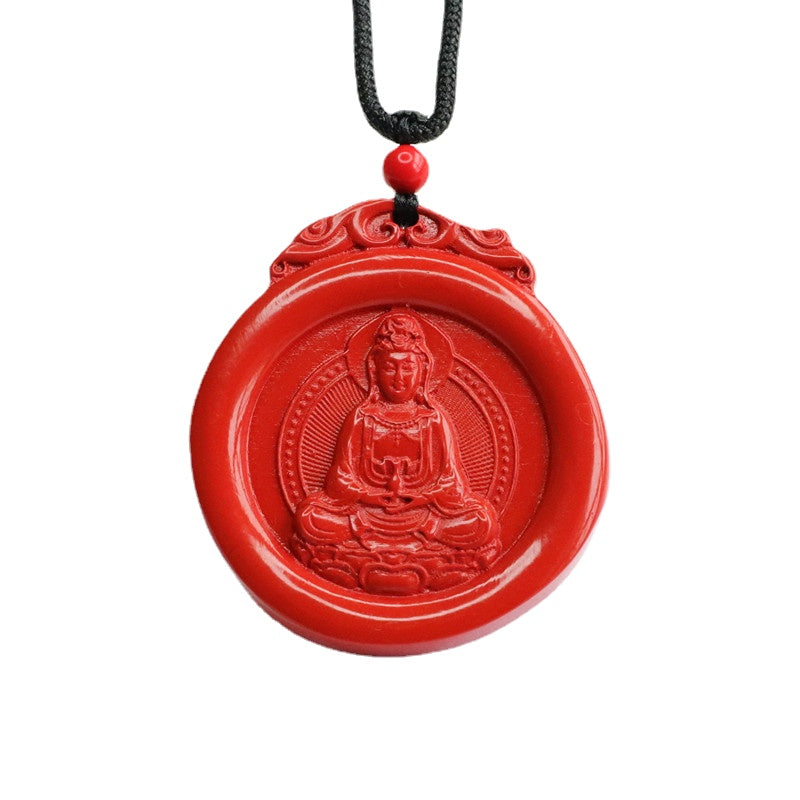 Red Sand Guanyin Pendant with Cinnabar Stone