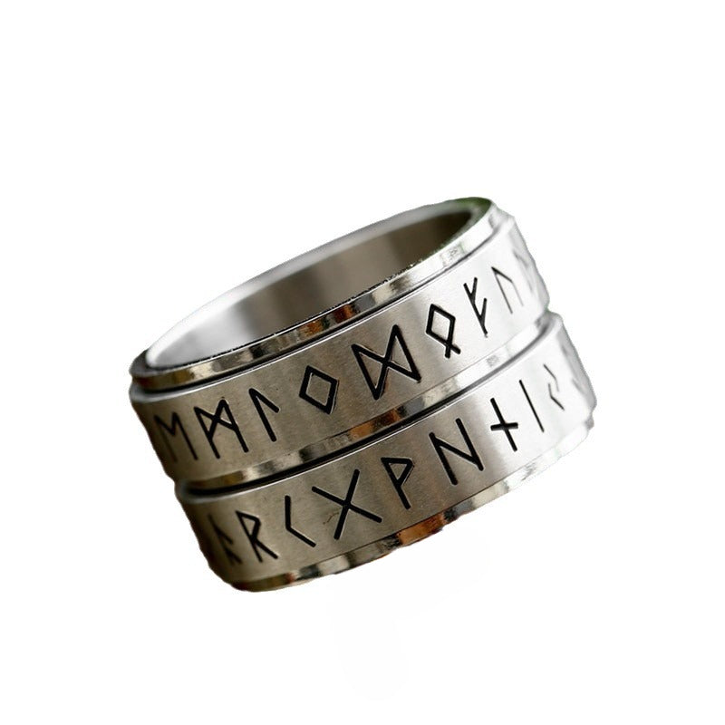 Men's Viking Letter Titanium Steel Ring - Simple Turning Design for Everyday Wear