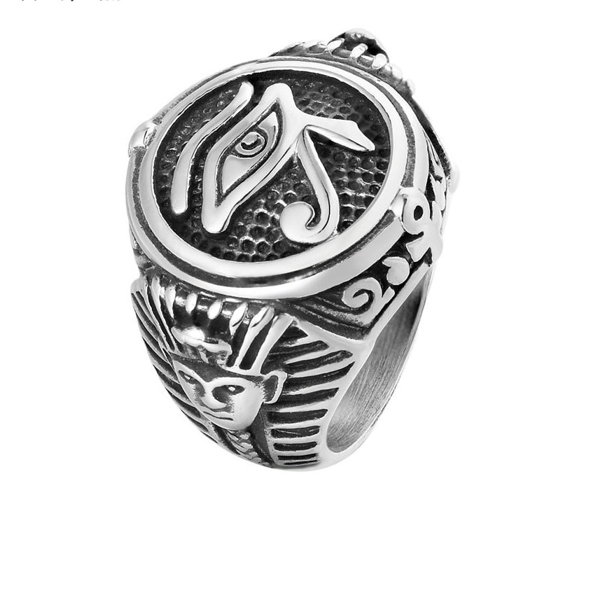 Horus Eye Egyptian Pharaoh Men's Titanium Steel Ring - Fashion Jewelry