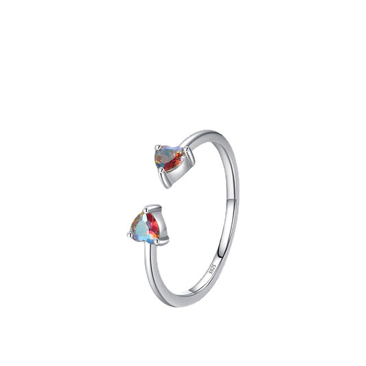 Colorful Zircon Love Shaped Sterling Silver Ring for Women Size 5-9