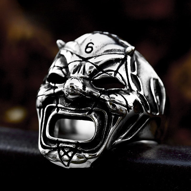 Titanium Steel Punk Hip Hop Men's Ring with Clown Skull Mask Design - Wholesale Available