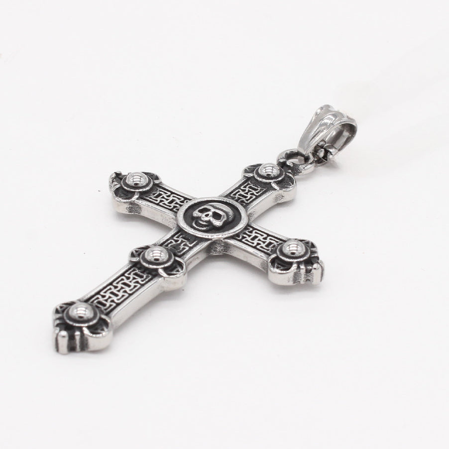 Skeleton Head Saint Latin Cross Titanium Steel Pendant for Men