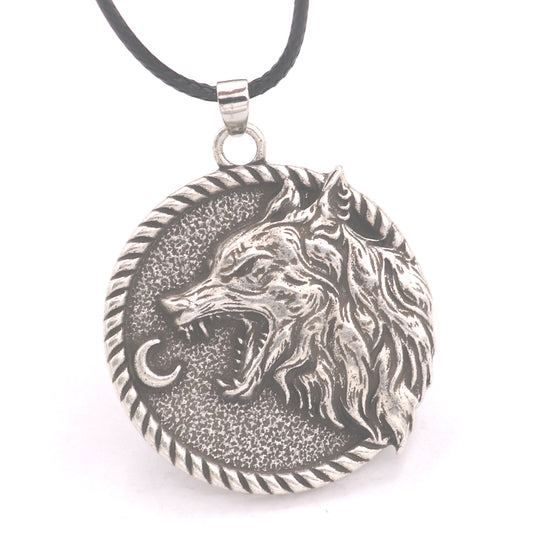 Viking Legend Wolf Moon Pendant - Norse Legacy Vintage Necklace for Men