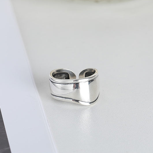 Irregular Curve Wide Brimmed Opening Sterling Silver Ring