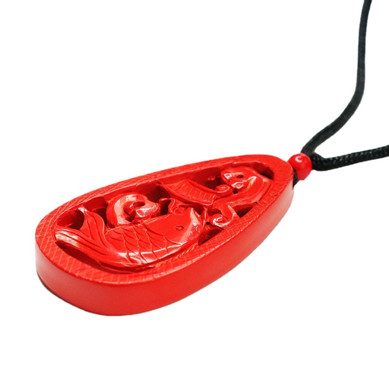 Elegant Vermilion Sand Fish Pendant with Cinnabar Stone