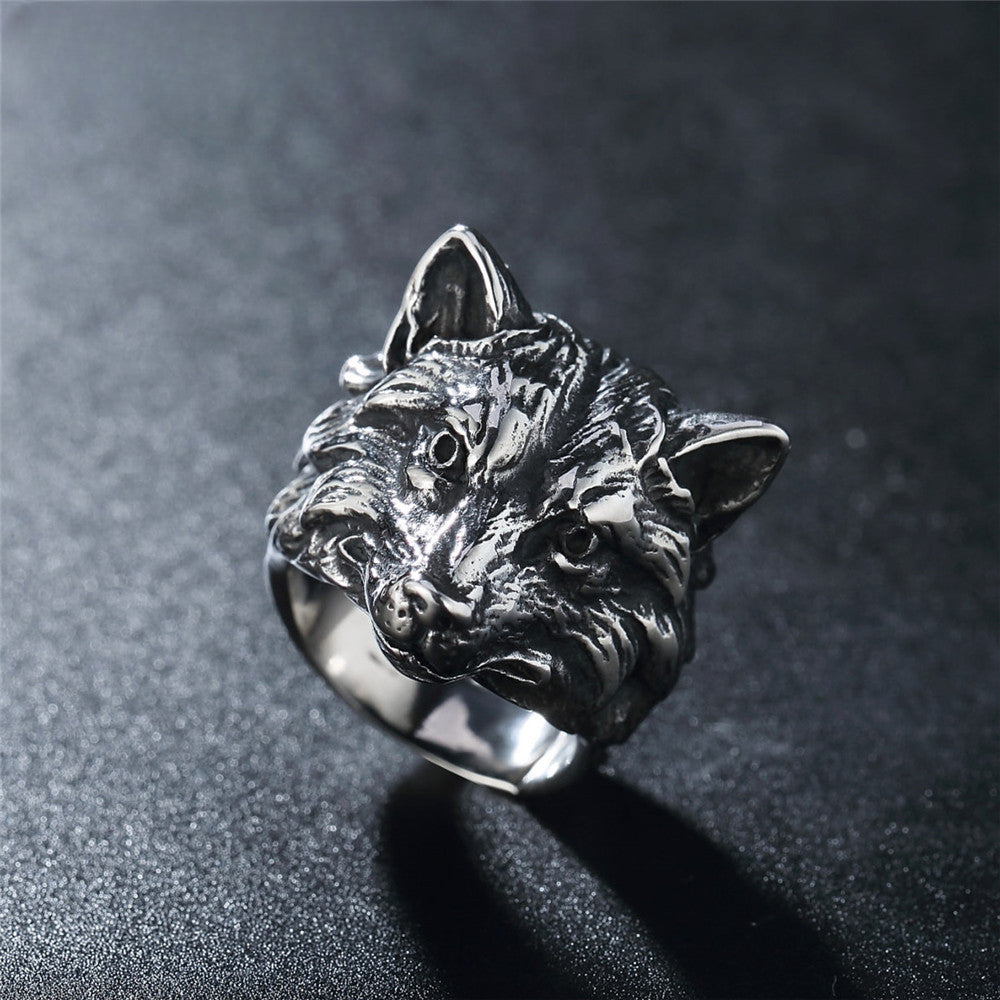 Retro Fox Head Titanium Steel Ring for Men