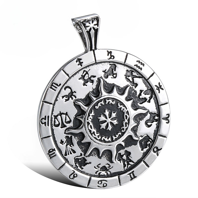 Stylish Titanium Steel Men's Pendant Featuring Retro Hexagram Design and Zodiac Symbols